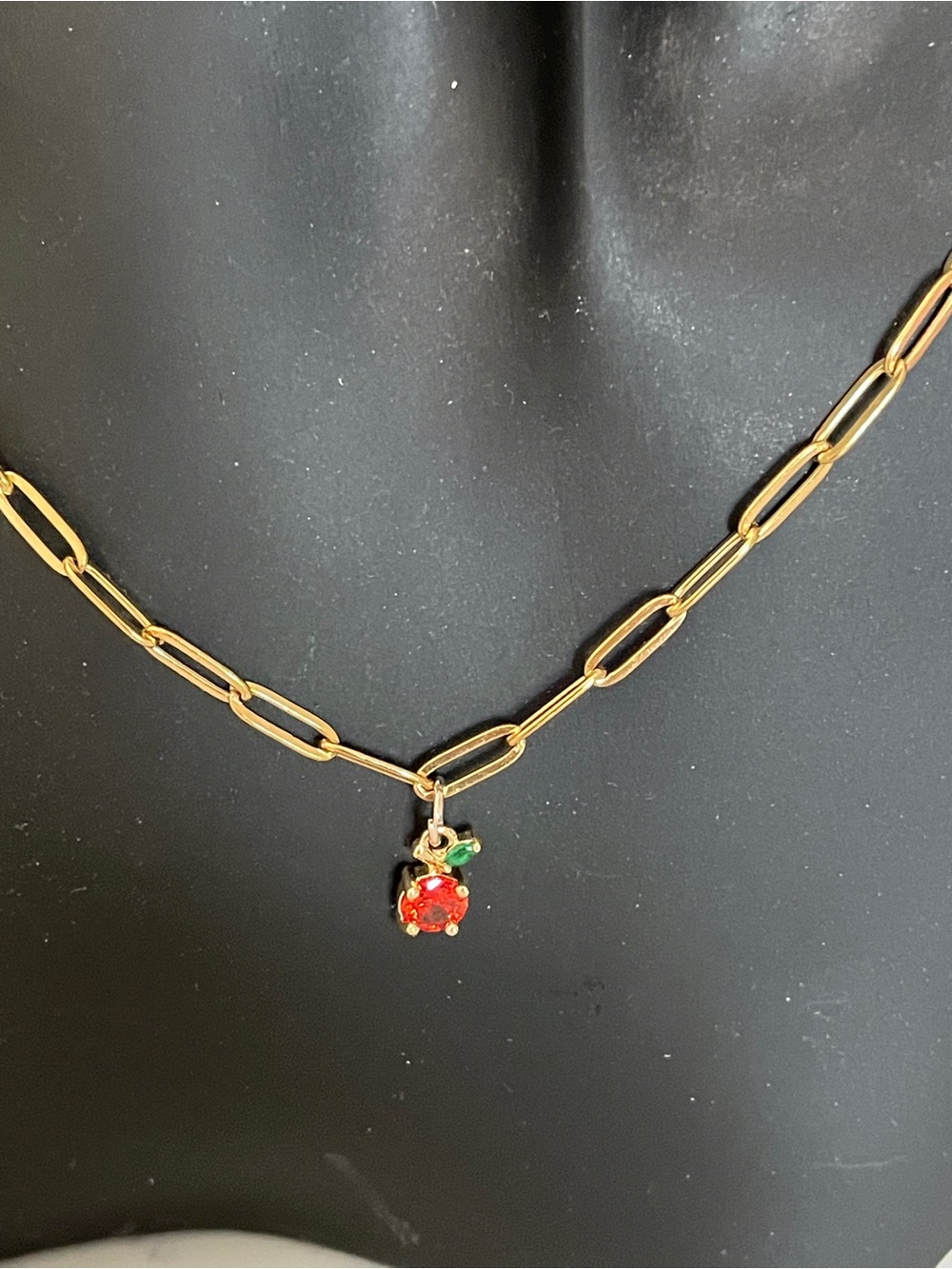 Gold Paperclip Chain Necklace with Peach Gem Charm - Waterproof